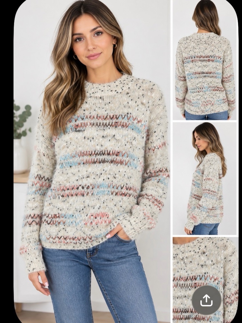 RAGA Cream Multicolor Speckled Crewneck Sweater